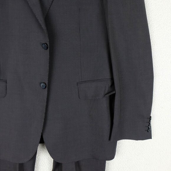 Lab Pal Zileri Suit Mens 54 44 36X32 Black Pin Striped Two Button Vented Wool - Picture 3 of 14